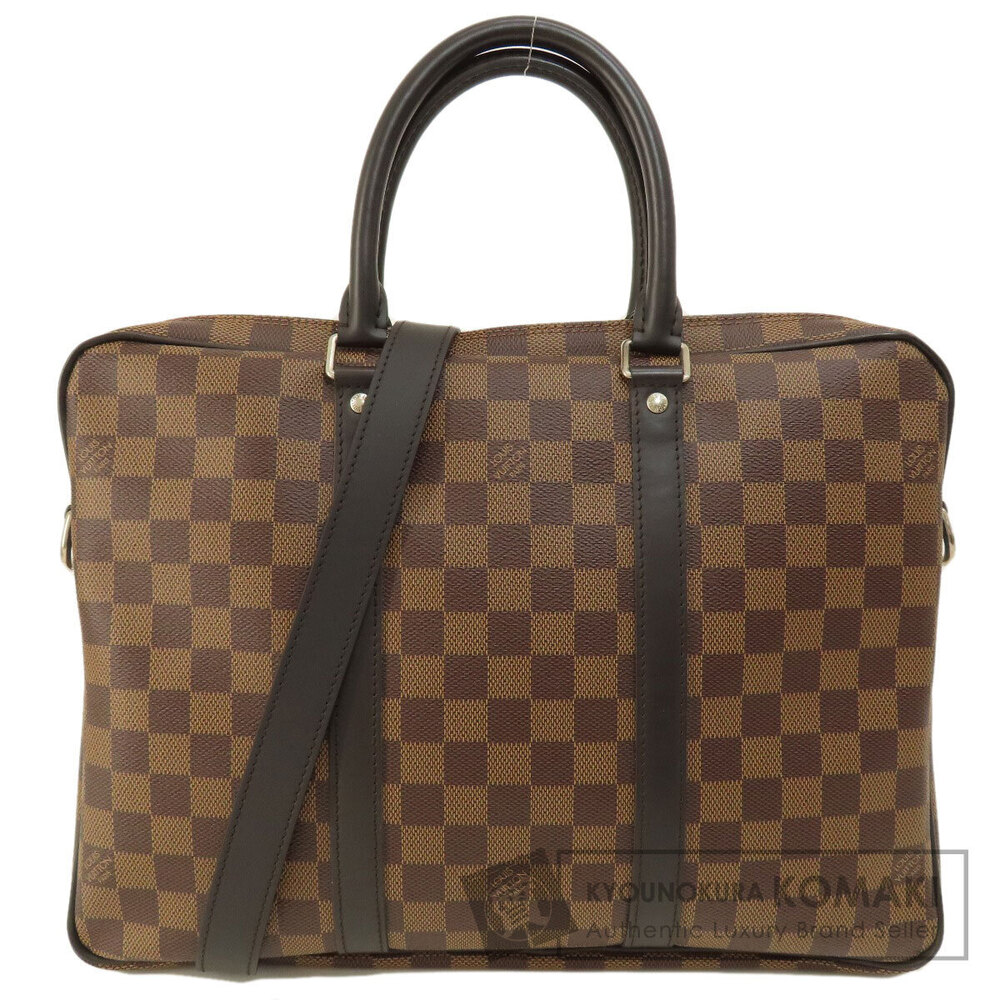 Louis Vuitton Porte Documents Voyage Damier Ebene Brown Business Bag Canvas